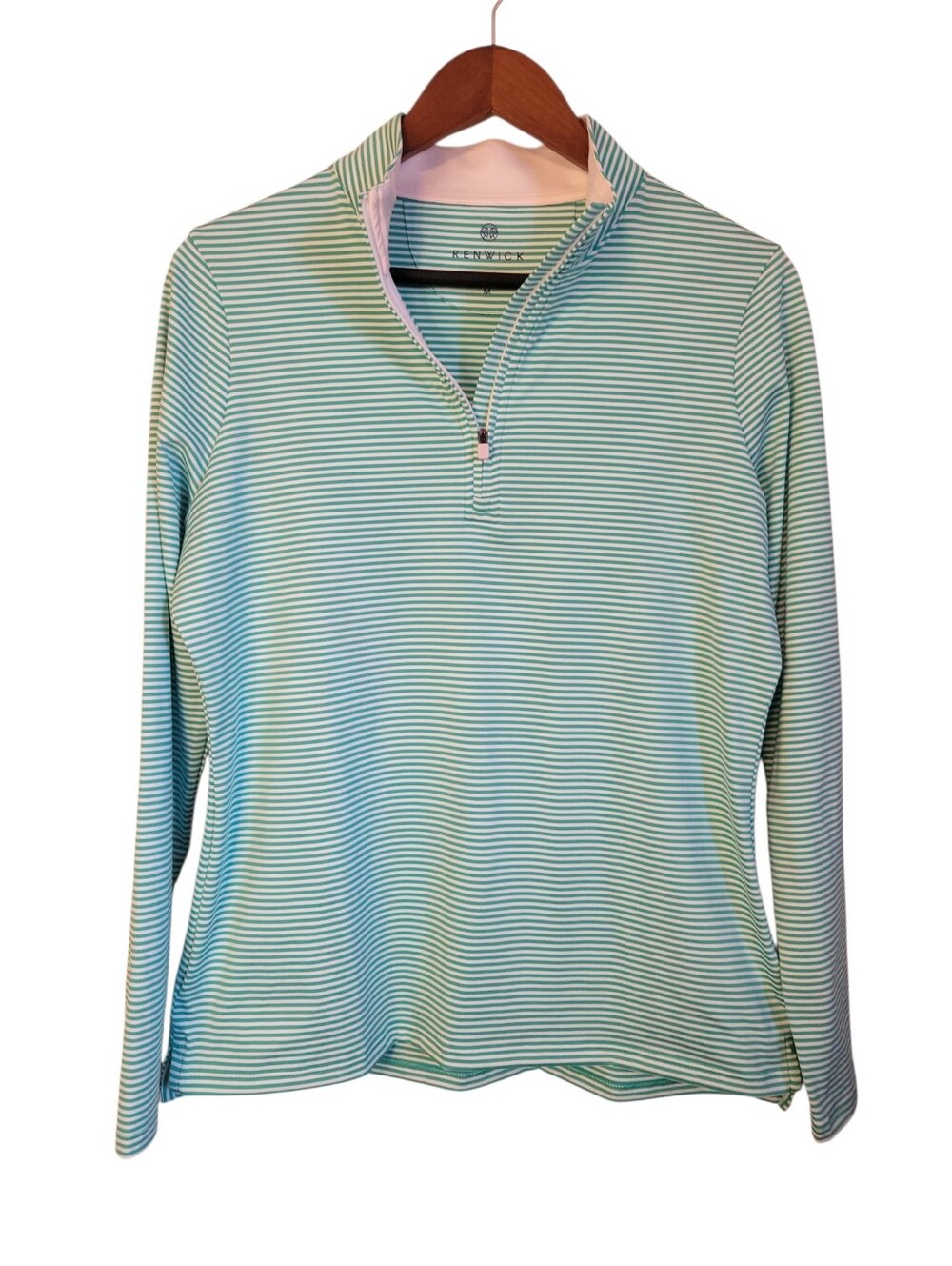 Renwick Green White Striped Quarter Zip Pullover Top Golf Coastal Preppy Medium